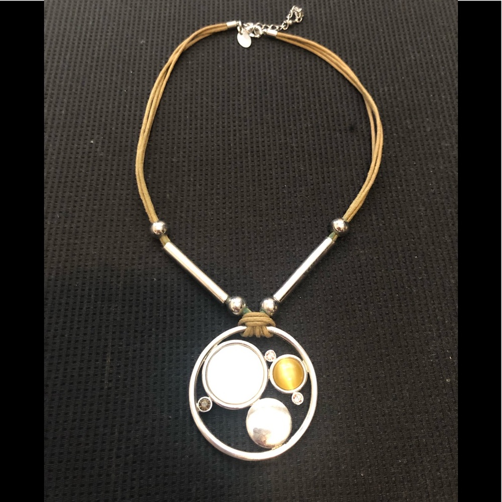 Lia Sophia stone, tan and silver necklace